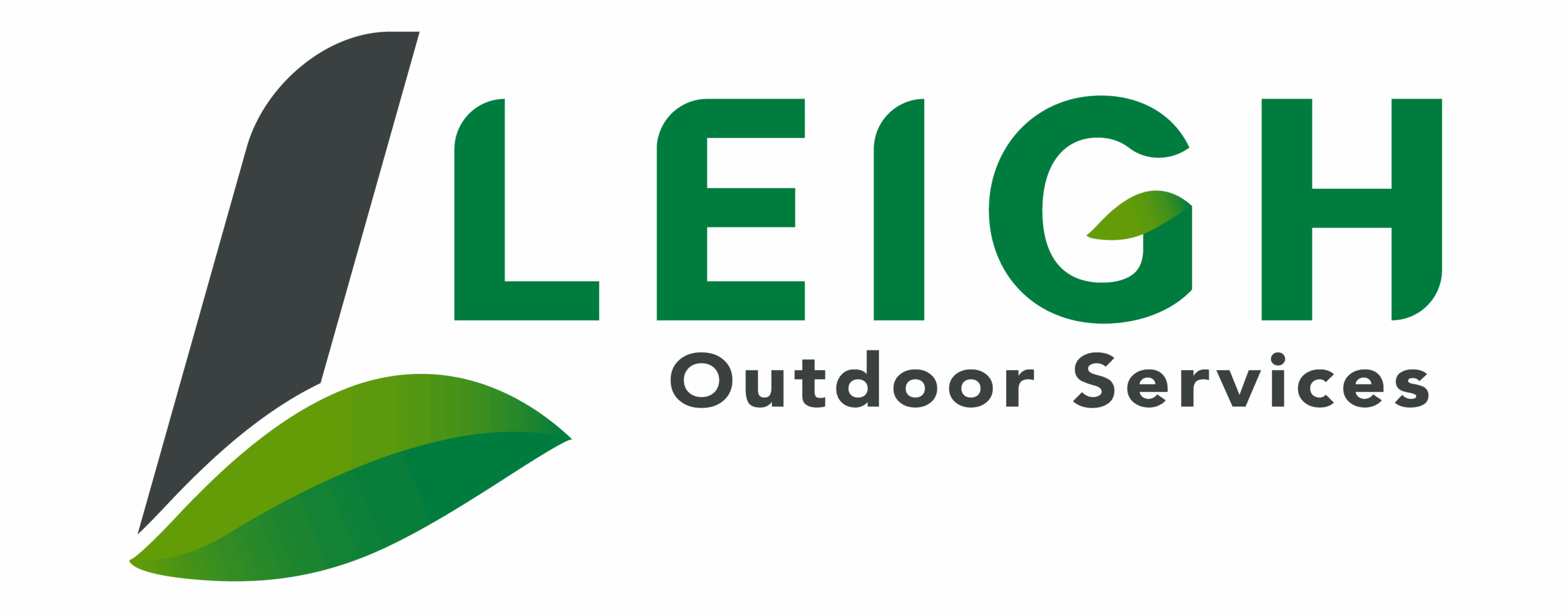Leigh Outdoor Services Logo With L and leaf and Leigh Outdoor Services in text